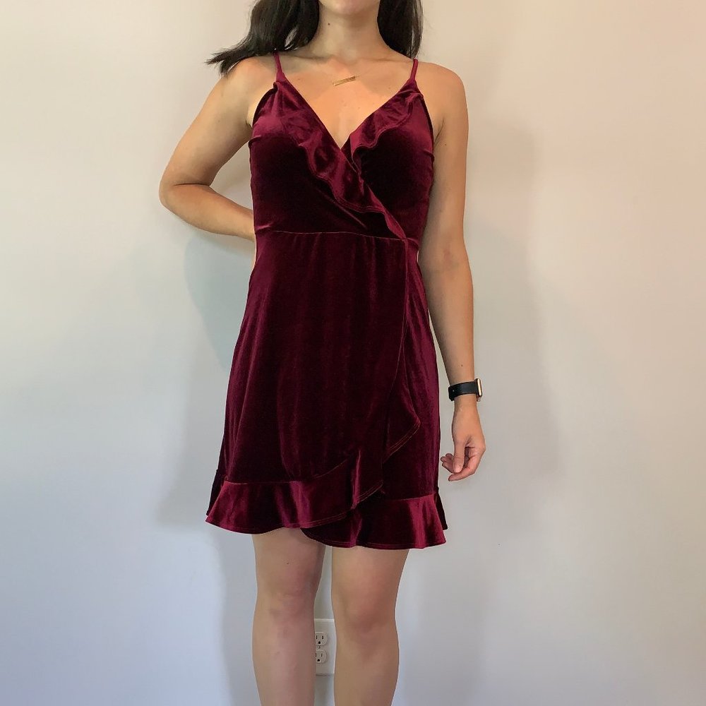 Red Velvet Wrap Mini Dress